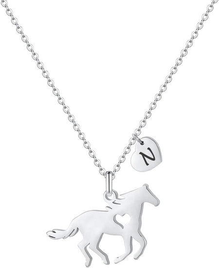 Girls Horse Necklace, Dainty Horse Jewelry for Girls Initial Necklace, Stainless Steel Kids Heart Initial Necklace Horse Girl Horse Pendant Letter Necklace Horse Gifts for Teen Girls Horse Lovers