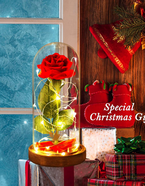 Load image into Gallery viewer, Beauty and the Beast Red Rose in Glass Dome with Fairy Light String, Valentine Rose Gift for Her, Gifts for Girlfriend, Mother'S Day Gifts
