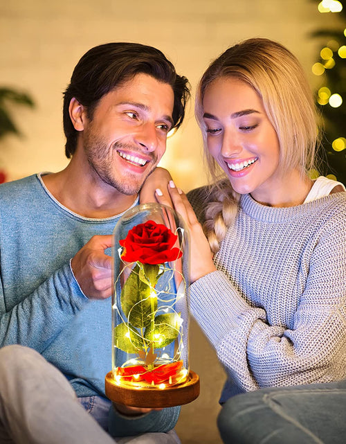 Load image into Gallery viewer, Beauty and the Beast Red Rose in Glass Dome with Fairy Light String, Valentine Rose Gift for Her, Gifts for Girlfriend, Mother'S Day Gifts
