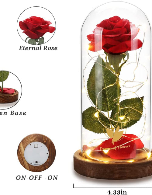 Load image into Gallery viewer, Beauty and the Beast Red Rose in Glass Dome with Fairy Light String, Valentine Rose Gift for Her, Gifts for Girlfriend, Mother'S Day Gifts
