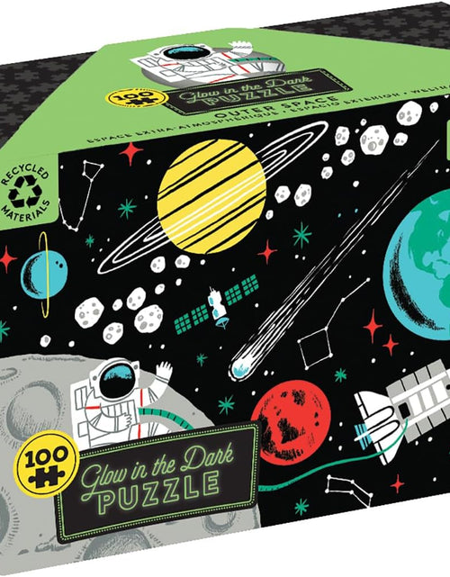 Load image into Gallery viewer, Outer Space Glow-In-The-Dark Puzzle, 100 Pieces, 18”X12”, Made for Kids Age 5+, Illustrations of Planets, Stars, Spaceships and More, Award-Winning Glow in the Dark Puzzle
