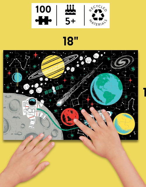 Load image into Gallery viewer, Outer Space Glow-In-The-Dark Puzzle, 100 Pieces, 18”X12”, Made for Kids Age 5+, Illustrations of Planets, Stars, Spaceships and More, Award-Winning Glow in the Dark Puzzle
